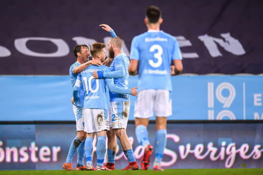 Malmö FFs Eric Larsson, Anders Christiansen och Jo Inge
