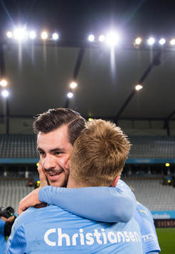Malmö FFs Adi Nalic och Anders Christiansen jublar över