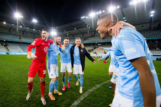 Malmö FFs målvakt Marko Johansson, Lasse Nielsen, Jonas