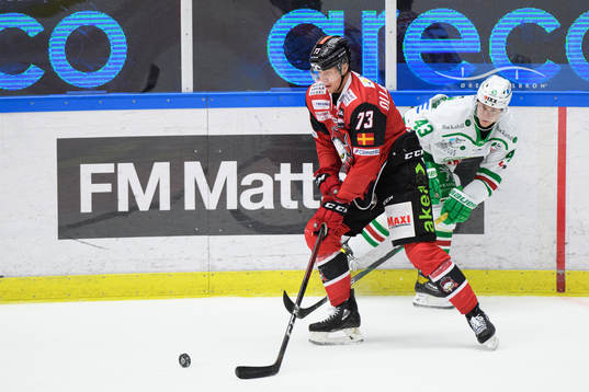 Malmö Redhawks Adam Ollas Mattsson och Rögles Olli Palola