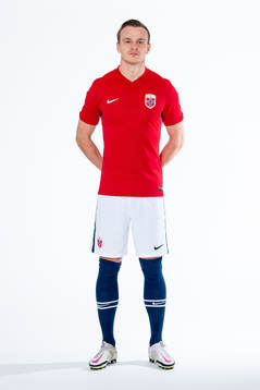 Marius Lode of the Norwegian national football team poses