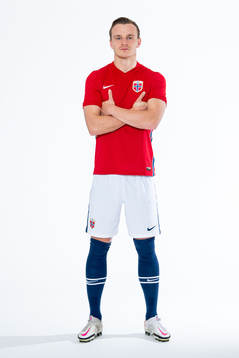 Marius Lode of the Norwegian national football team poses