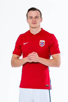 Marius Lode of the Norwegian national football team poses