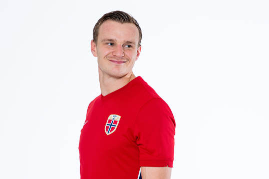 Marius Lode of the Norwegian national football team poses