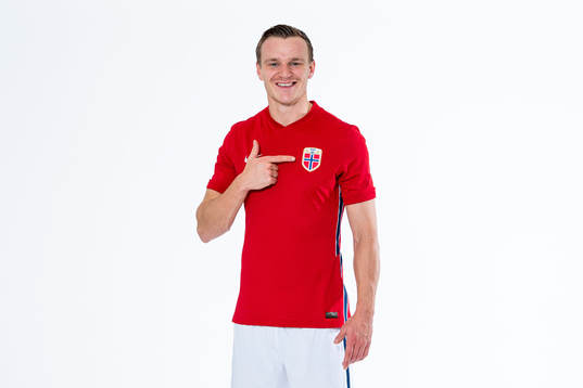Marius Lode of the Norwegian national football team poses