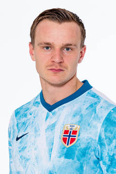 Marius Lode of the Norwegian national football team poses