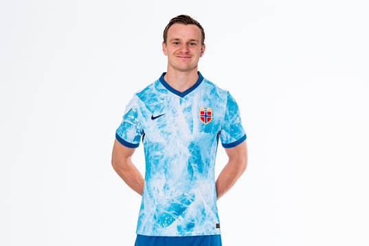 Marius Lode of the Norwegian national football team poses