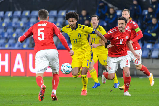 Jens-Lys Cajuste of Sweden and Thomas Delaney of Denmark