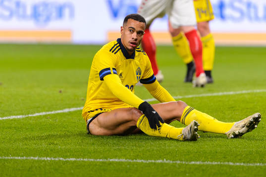 Robin Quaison of Sweden looks dejected