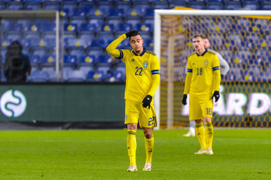 Robin Quaison of Sweden looks dejected