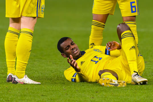 Alexander Isak of Sweden in pain