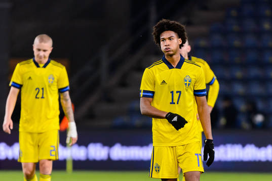 Jens-Lys Cajuste of Sweden looks dejected