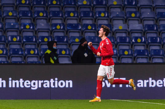 Jonas Wind of Denmark celebrates