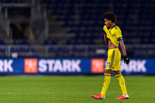 Jens-Lys Cajuste of Sweden looks dejected