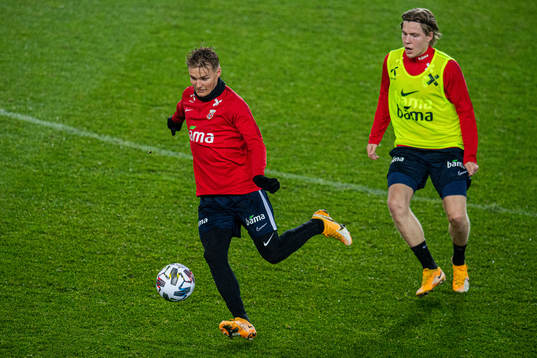 Martin Ødegaard and Jens Petter Hauge of the Norwegian