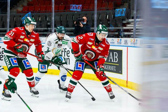 Frölundas Nicklas Lasu och Patrik Carlsson och Färjestads