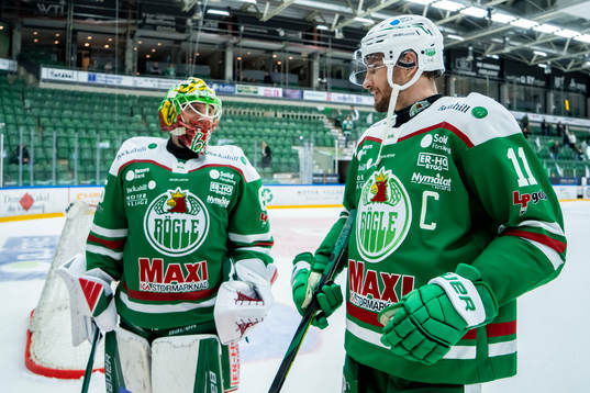 Rögles målvakt Christoffer Rifalk och Rögles Mattias
