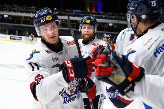 Linköpings Henrik Törnqvist och Jonas Junland jublar