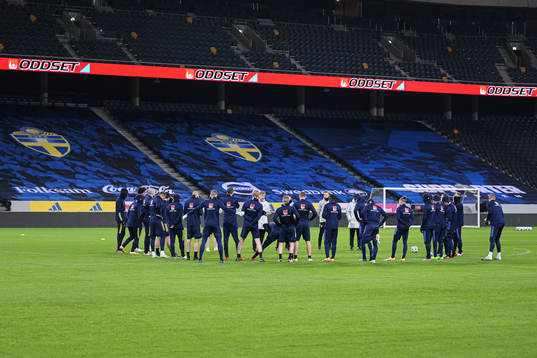 Assistant coach Peter Wettergren and players of the Swedish