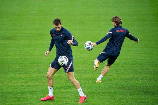Borna Barisic and Luka Modric of the Croatian national