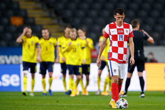 Ante Budimir of Croatia looks dejected