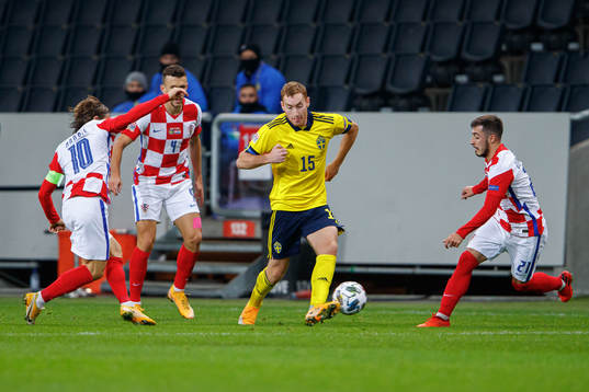 Dejan Kulusevski of Sweden against Luka Modric , Ivan