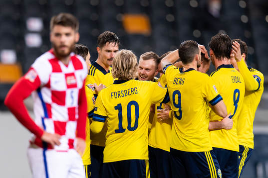 Sebastian Larsson of Sweden celebrates with his team mates
