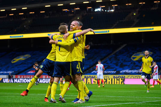 Marcus Danielson of Sweden celebrates the 2-0 goal