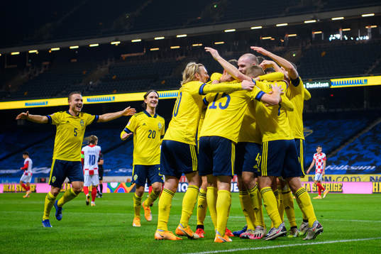 Marcus Danielson of Sweden celebrates the 2-0 goal