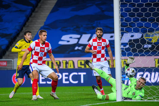 Ivan Perisic of Croatia, not pictured, scopes the 2-1 goal