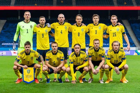 The starting eleven of Sweden pose for a team picture