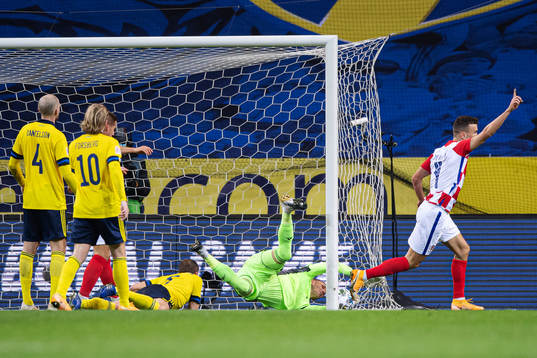 Ivan Perisic of Croatia celebrates when scoring the 2-1