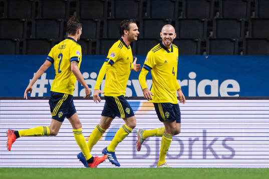 Mikael Lustig, Albin Ekdal and Marcus Danielson of Sweden