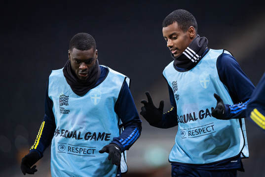 Ken Sema and Alexander Isak of Sweden