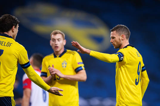 Victor Nilsson Lindelöf and Marcus Berg of Sweden