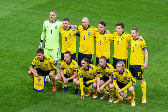 The starting eleven of Sweden pose for a team picture