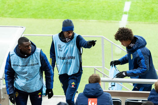 Ken Sema, Alexander Isak and Jens-Lys Cajuste of Sweden in
