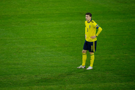Victor Nilsson Lindelöf of Sweden looks dejected