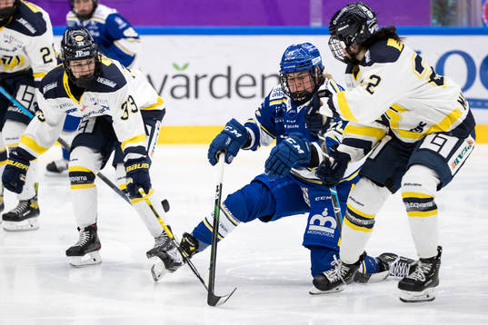 Leksands Dominique Rüegg och HV71s Kennedy Marchment och