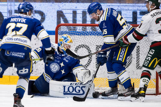 Leksands målvakt Janne Juvonen och Leksands Jonas Ahnelöv