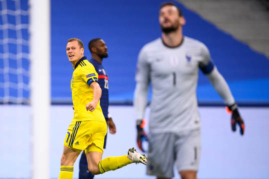 Viktor Claesson of Sweden celebrates the 0-1 goal