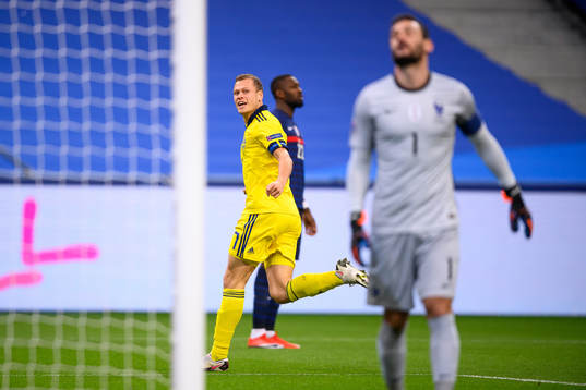 Viktor Claesson of Sweden celebrates the 0-1 goal
