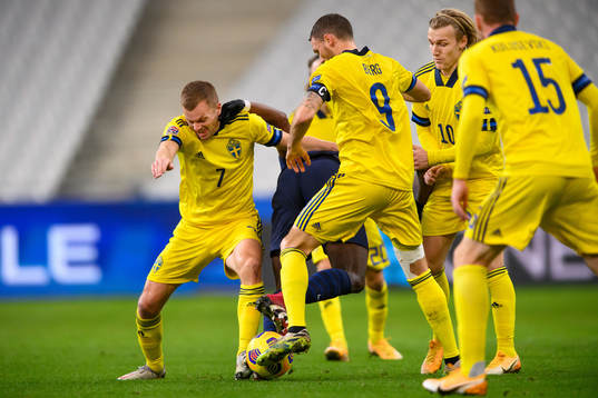 Sebastian Larsson, Marcus Berg and Emil Forsberg of Sweden
