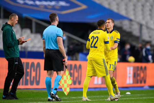 Robin Quaison and Viktor Claesson of Sweden