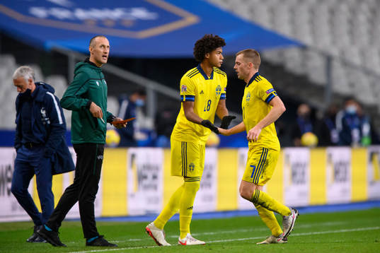 Jens-Lys Cajuste and Sebastian Larsson of Sweden