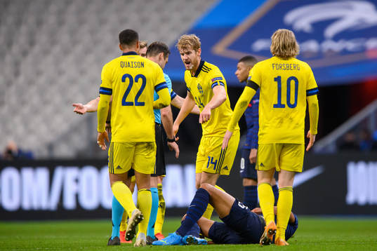 Filip Helander of France reacts