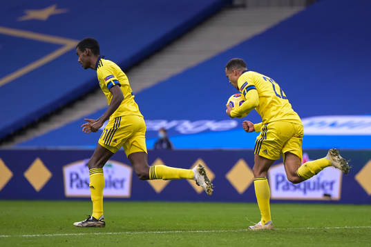Alexander Isak and Robin Quaison of Sweden celebrate the