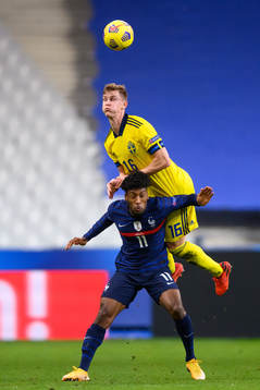 Emil Krafth of Sweden and Kingsley Coman of France