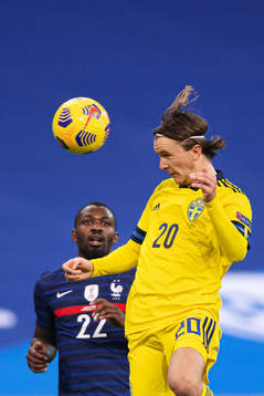 Marcus Thuram of France and Kristoffer Olsson of Sweden