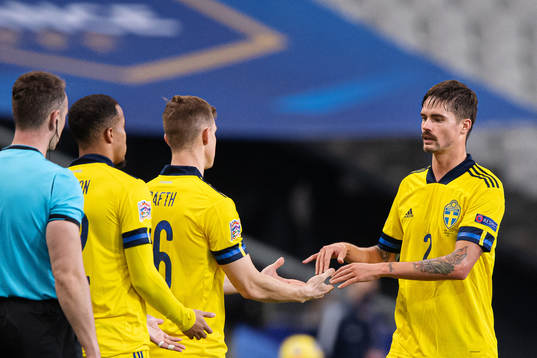 Emil Krafth of Sweden and Mikael Lustig of Sweden